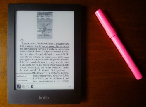 Il menu per evidenziare o inserire note del Kobo Aura HD